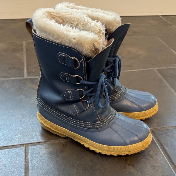 Sorel Shoes - Sorel Vintage Manitou Blue Leather Winter Rain Snow Boots Wool Lined Size 8-8.5